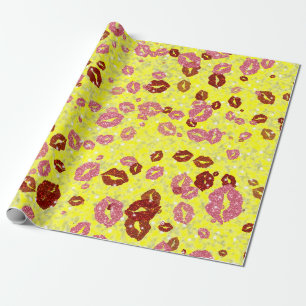 De Regalo Besos rojos y rosas en papel envuelto amarillo