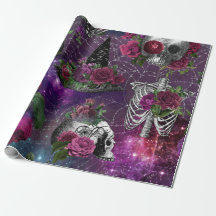 Calavera gótica morada y papel envuelto para Rosas