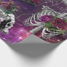 Calavera gótica morada y papel envuelto para Rosas