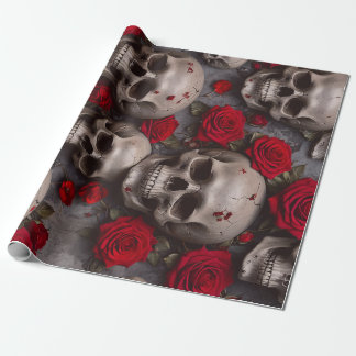 De Regalo Calaveras Y Rosas Rojas Papel Envolvente