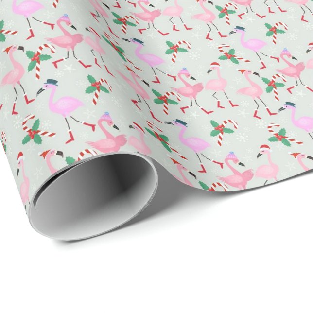 De Regalo Candy Cane Flamingos Papel envuelto (Esquina del rollo)