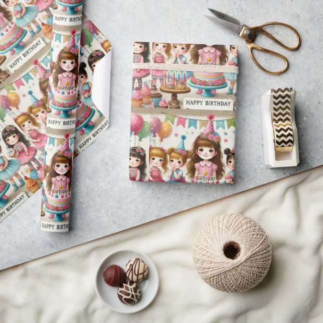 De Regalo Chicas acuarelas Feliz cumpleaños Papel envuelto (Artesanía)