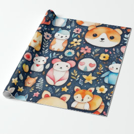 De Regalo Flores cortas animales Papel envuelto