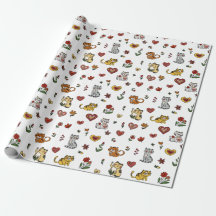 Gatitos Adorables y Papel para envolver el corazón