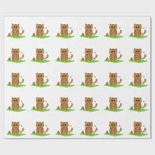 De Regalo Gato Naranja lindo en papel envuelto en pradera ve