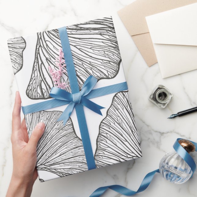 De Regalo Ginkgo deja papel envuelto. Blanco y negro (Regalar)