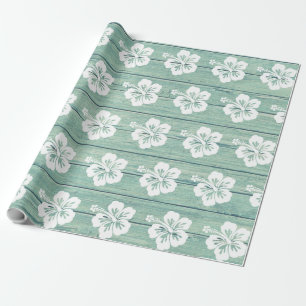 De Regalo Hibiscus Wrapping papel Driftwood Beach. Jade