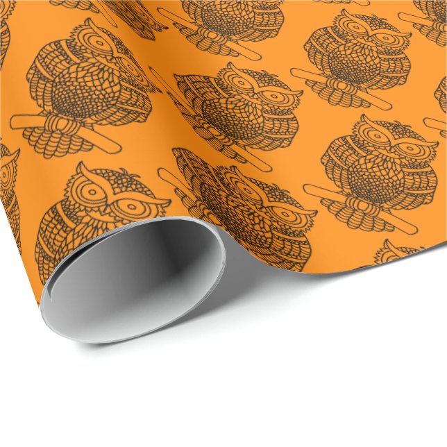 De Regalo Lechuza (naranja) - Papel para envolver (Esquina del rollo)