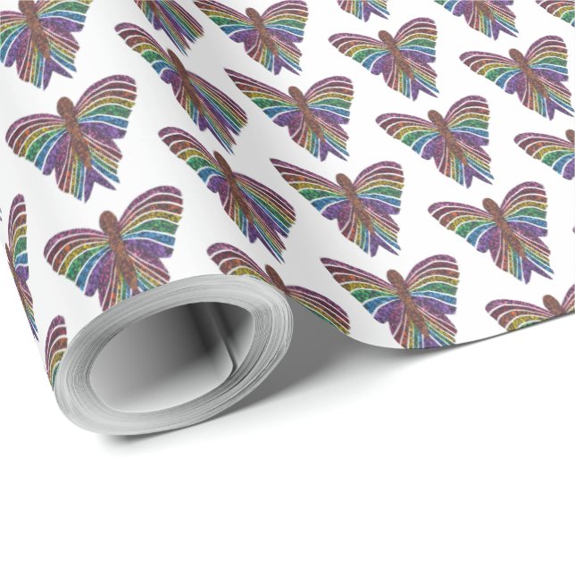 De Regalo Mariposa arcoiris (blanca) - Papel envuelto (Esquina del rollo)