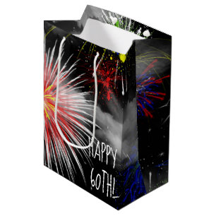 De Regalo Mediana 60.º Cumpleaños Fuegos artificiales En Nubes Bolsa