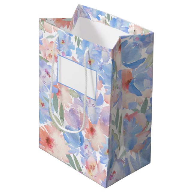 De Regalo Mediana Bolsa Dusty Blue Rubor Pink Floral Gigante (Angulo Anverso)
