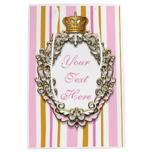 De Regalo Mediana Bolsa Personalizada Rosa y Dorada Corona Real Prin