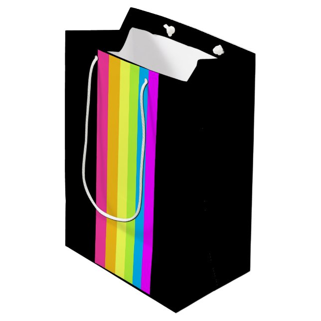 De Regalo Mediana Bolsa Retro Stripes Gift (Black & Neon Multi) (Angulo Anverso)