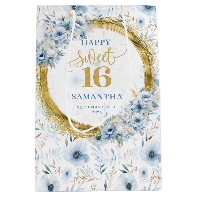 De Regalo Mediana Elegante Dusty Blue Sweet Dieciséis Bolsa Purpurin (Anverso)