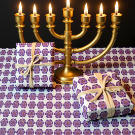 De Regalo Menorah morado sobre fondo blanco Papel envuelto