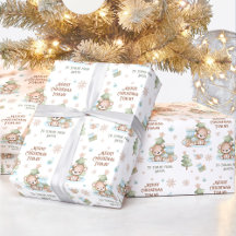 Navidades envolver papel Baby Boy Nombre Oso Azul