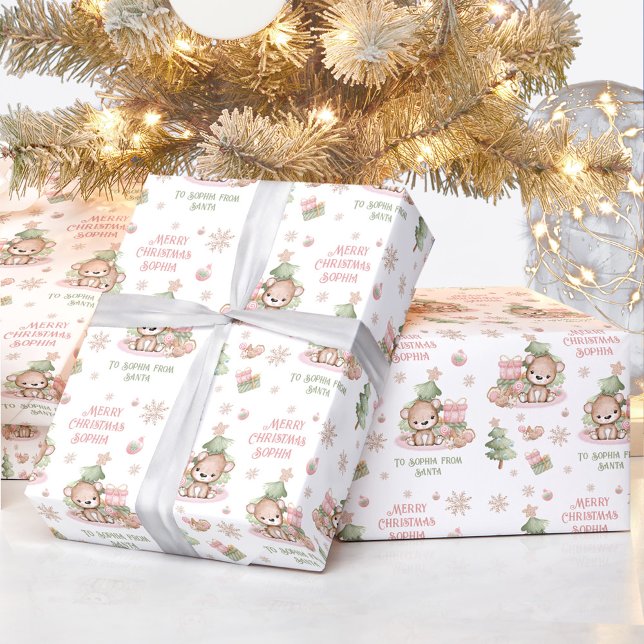 De Regalo Navidades envolver papel Chica Nombre Oso Rosa (Christmas wrapping paper Girl Name Pink Bear)
