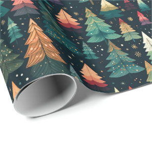 De Regalo Navidades Oscuros Envolviendo Papel Con Árboles Co
