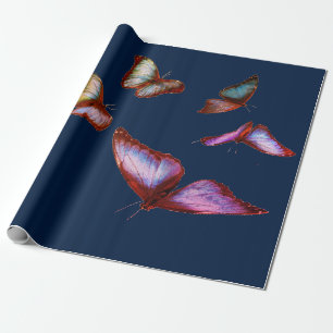 De Regalo Papel envuelto AZUL OSCURO CON MARIPOSAS RODADAS