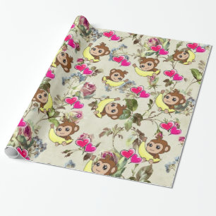 De Regalo Papel envuelto brillante, plátanos y monos floral