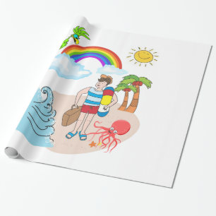 De Regalo Papel envuelto brillante, pulpo divertido en la pl