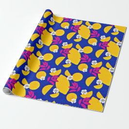 De Regalo Papel envuelto con limones pardos y hojas rosadas