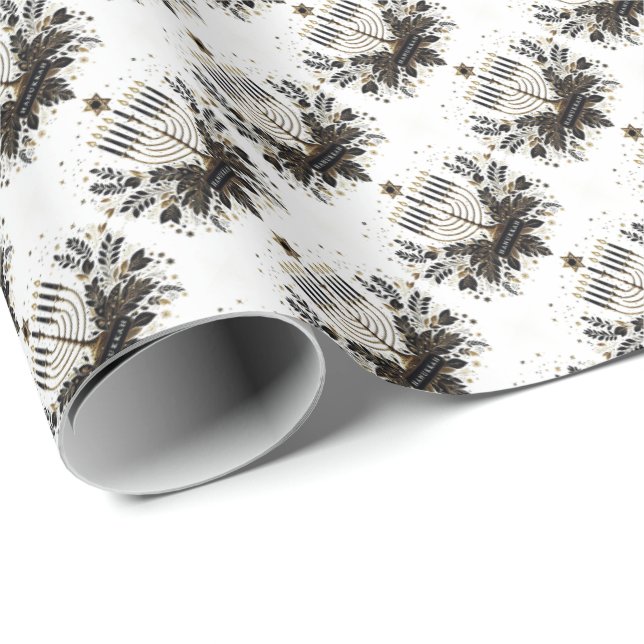 De Regalo Papel envuelto Hanukkah con Menorah (Esquina del rollo)