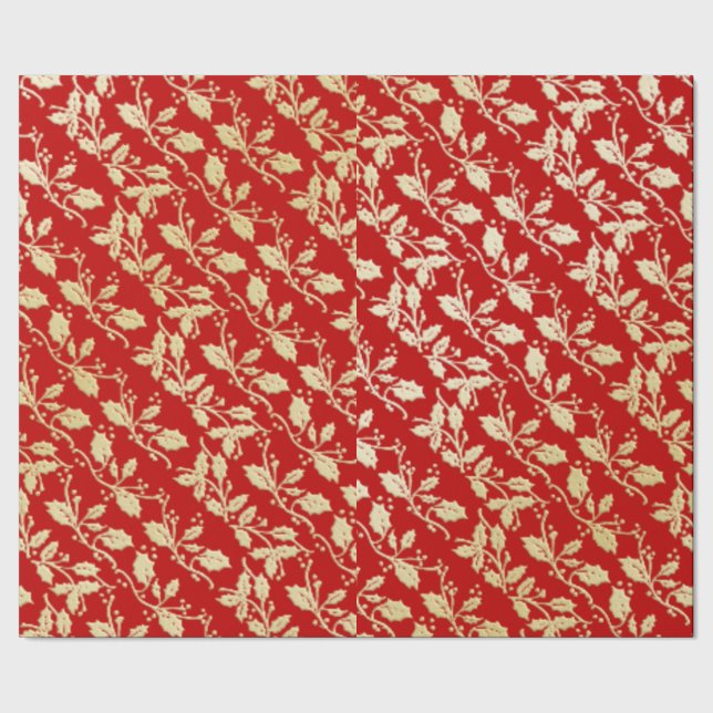 De Regalo Papel envuelto para Navidades Red and Gold Holly (Costura)