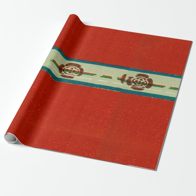 DE REGALO PAPEL JAPONÉS WOODBLOCK PATTERN RED WRAPPER (Desenrollado)