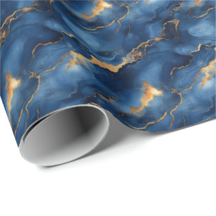 De Regalo Papel mármol azul y dorado