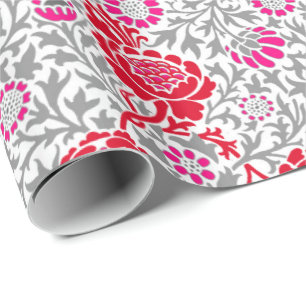 De Regalo Papel tapiz floral jacobino, rojo profundo, rosa y