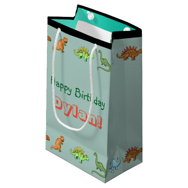 De Regalo Pequeña Bolsa Personalizada Cumpleaños Dinosaurio (Angulo Anverso)