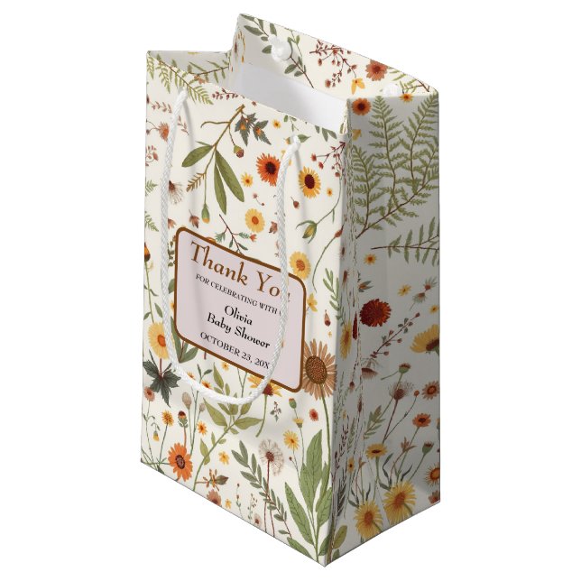 De Regalo Pequeña Elegante Baby Shower Floral Gracias Bolsa (Angulo Anverso)