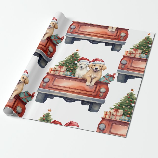 De Regalo Perro navidad con regalos envolviendo papel (Desenrollado)