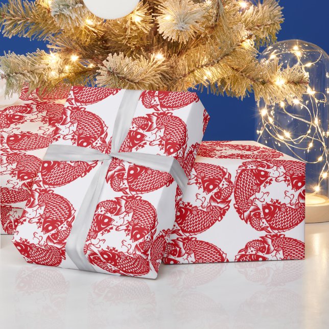 De Regalo Red Whirling Koi Carp Fish Group Envolvente Papel  (Vacaciones)