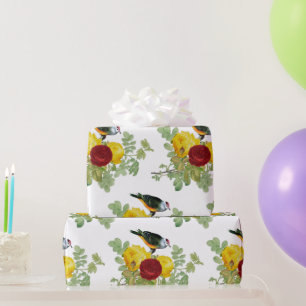 De Regalo Rosas y pájaros amarillos envolviendo papel