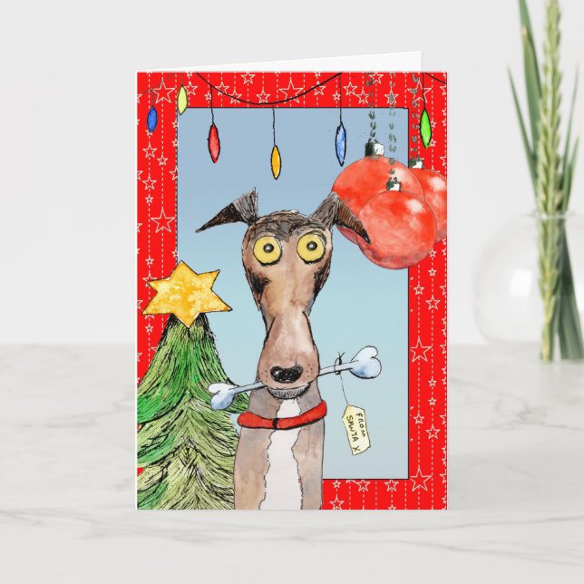 De Santa - tarjeta de Navidad del galgo (a518) (Anverso)