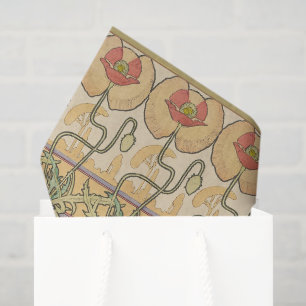 De Seda Alfonse Mucha Amapolas Papel Pintado Floral Art No