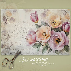 De Seda Bouquet floral rosa y rosa antiguo sobre papel ant