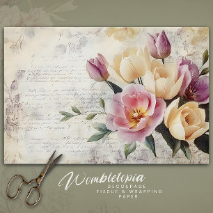 De Seda Bouquet floral vintage rosa y crema en papel antig