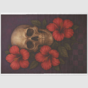 De Seda Calavera e Hibiscus en contraste con papel desecha