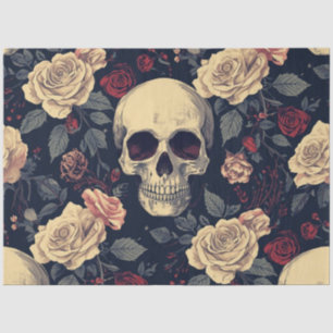 De Seda Cráneo Femenino Oscuro Rosa Blanca Decoupage Papel