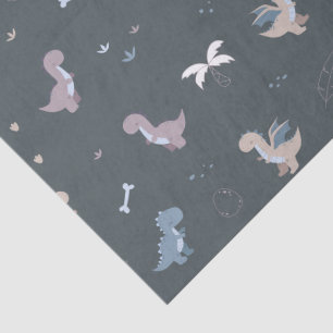 De Seda Cute Dino Patern Papel Tejido Gris Azul
