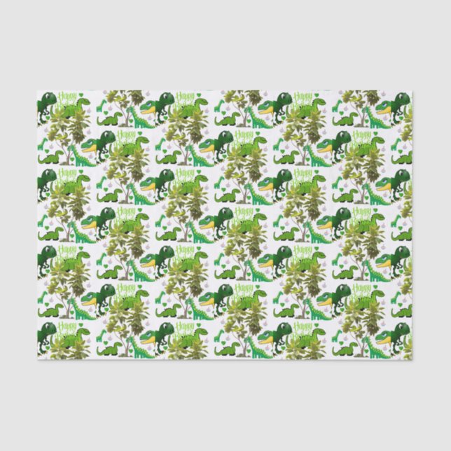 De Seda Dinosaurio del Papel Tejido Feliz Cumpleaños (Anverso)