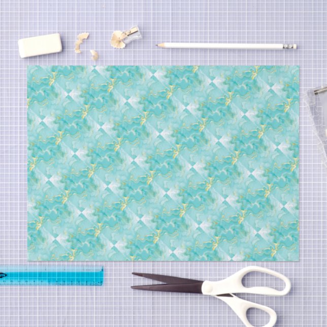 De Seda Elegante Chicó Papel Decoupage Verde Minty Dorado  (Artesanía)