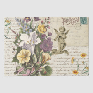 De Seda Elegante Flores Vintage Papel Tejido Cherub Script