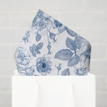 Elegante papel tisú floral azul blanco Vintage par