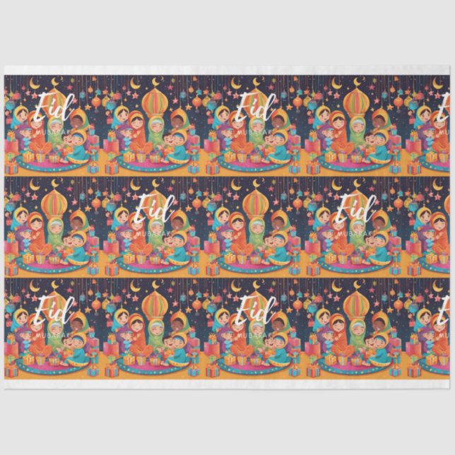 De Seda Escena del Festival Eid Mubarak envolviendo papel  (Anverso)