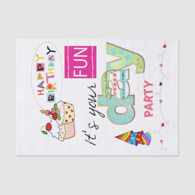 De Seda Feliz Cumpleaños Tejido Papel Divertido Cupcake (Anverso)