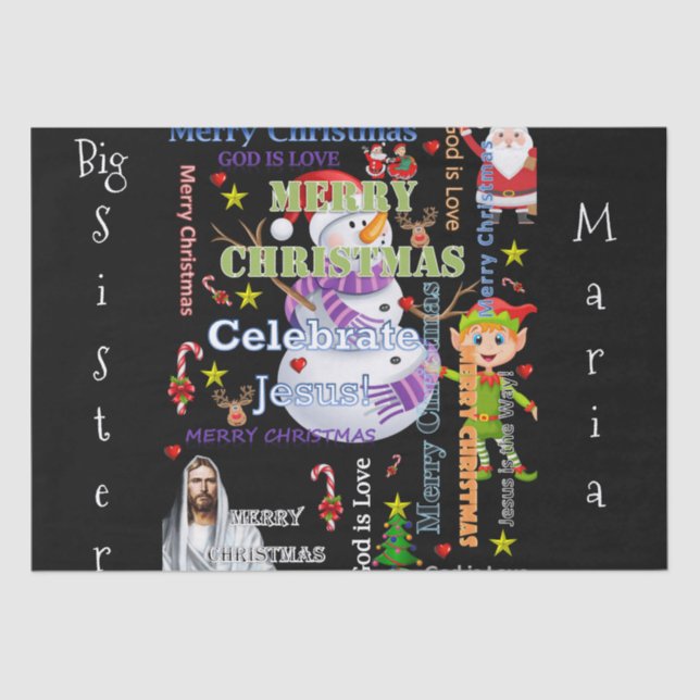 De Seda Feliz Navidad Hermana Papel del Tejido Jesús Santa (Anverso)